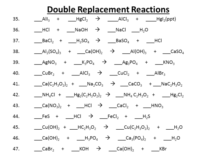 Worksheet #5 double replacement reactions